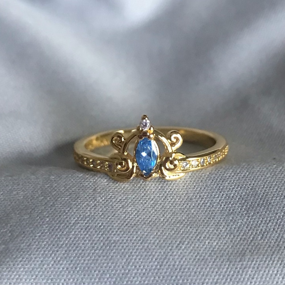 Gold Ring with Blue Marquise Stone and Pave Accents
